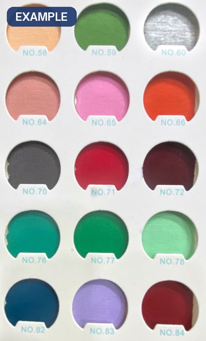 A numbered shade card issued by a buyer or brand